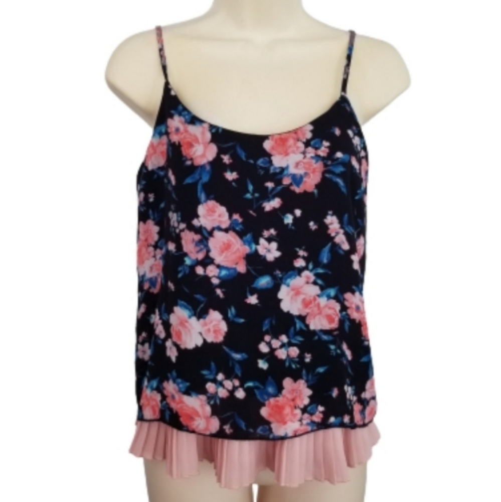 Rue 21 Floral Pleated Hem Top Black Size S